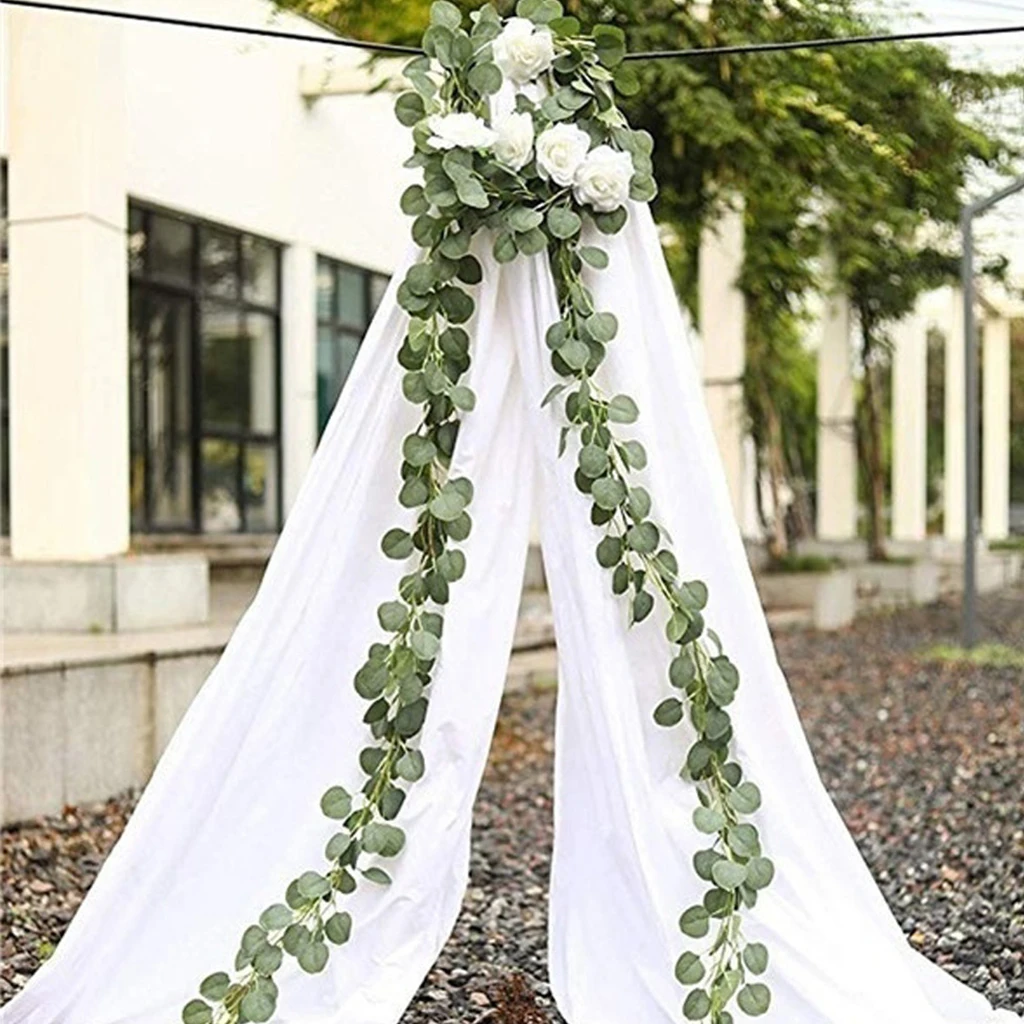 2M Artificial Green Eucalyptus Garland Leaves Vine Fake Vines Rattan Artificial Plants Ivy Wreath Wall Decor Wedding Decoration images - 6