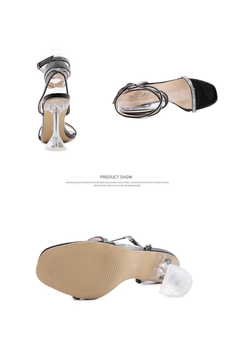 

Sexy Narrow Band Ankle Strap Buckle Women Sandals Crystal Clear Sandals High Heels Office Lady Shoes Hot Heeled Female Gladiator
