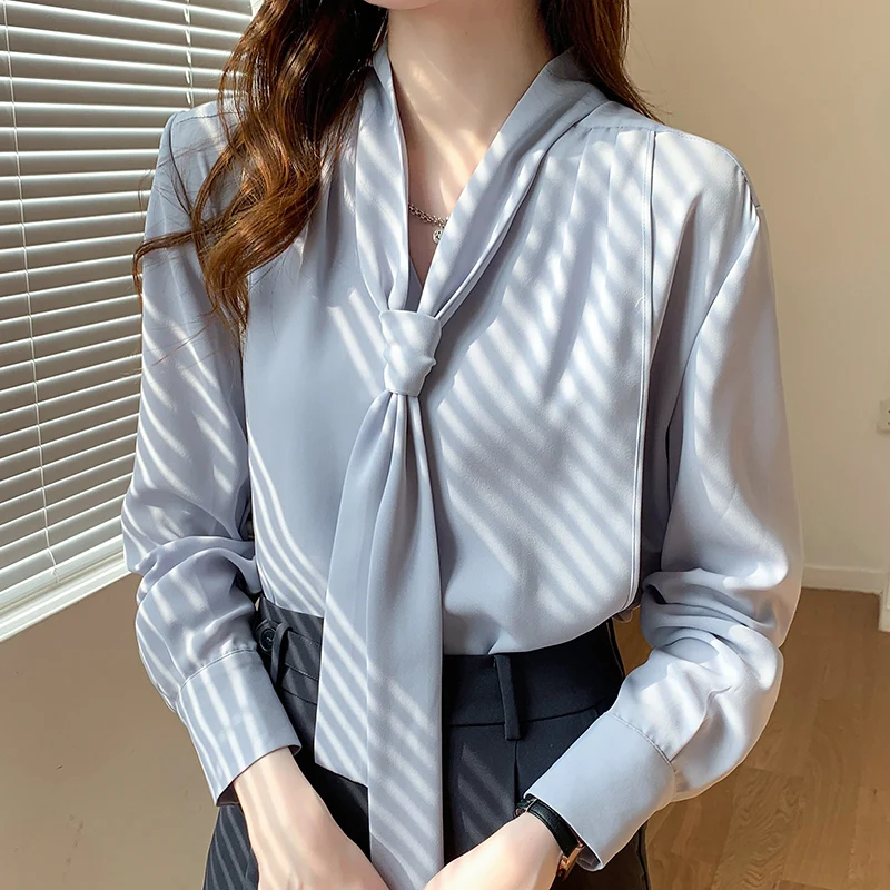 

2021 Autumn Chiffon Womens Blouses Long-sleeve Temperament Office Lady Shirts Womens Tops and Blouses Blusas Mujer