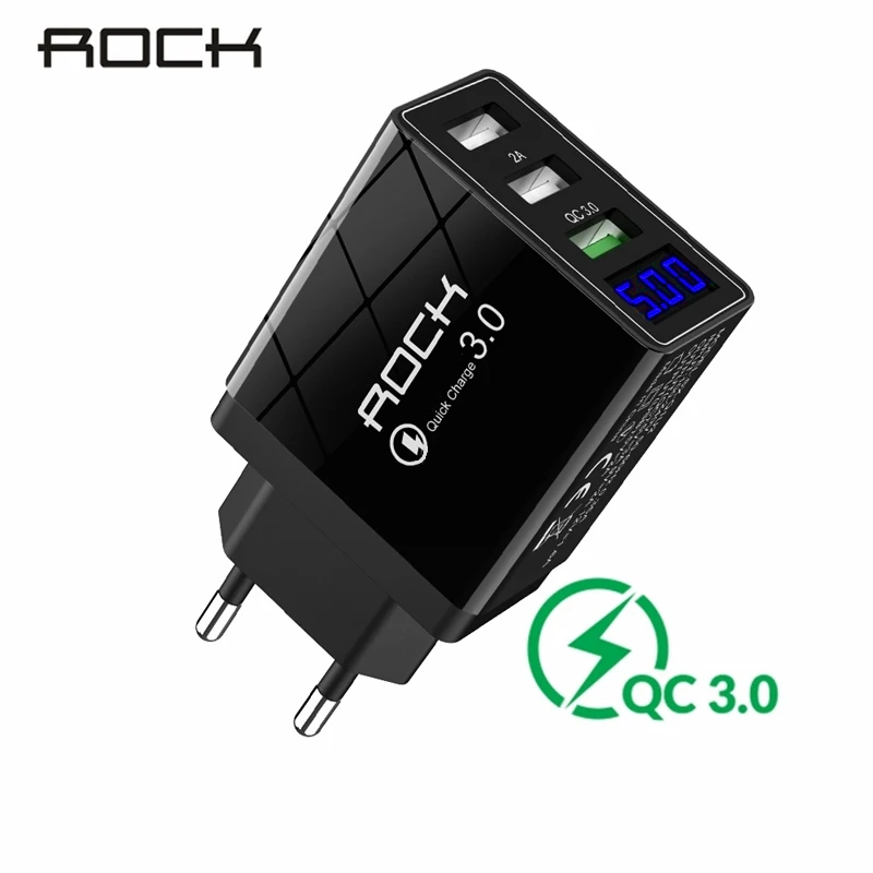ROCK QC 3,0 30 Вт 3 USB зарядное устройство для быстрой зарядки телефона светодиодный дисплей для iPhone Xiaomi samsung huawei 3 порта Быстрый Настенный адаптер Turbo