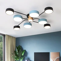 led ceiling lamp modern nordic minimalist 220v lamp black and blue wrought iron paint lampshade wooden round bedroom living room