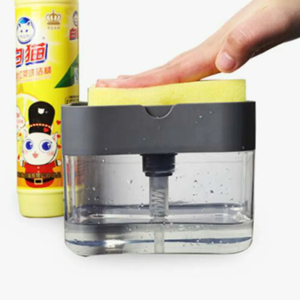 

Manual Push Soap Dispenser Sponge Pump New Creative Kitchen Cleaning Fluid Pump Soap Dispenser Cleaning 2 In 1