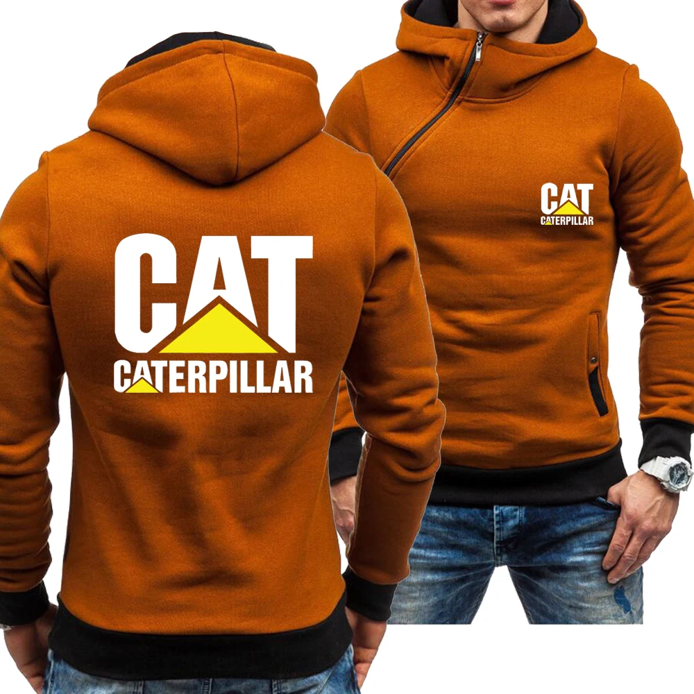 

Spring and Autumn Men's CAT Logo Hoodie Inclined Zipper Fashion Long Sleeve Hooded Leisure Jacket