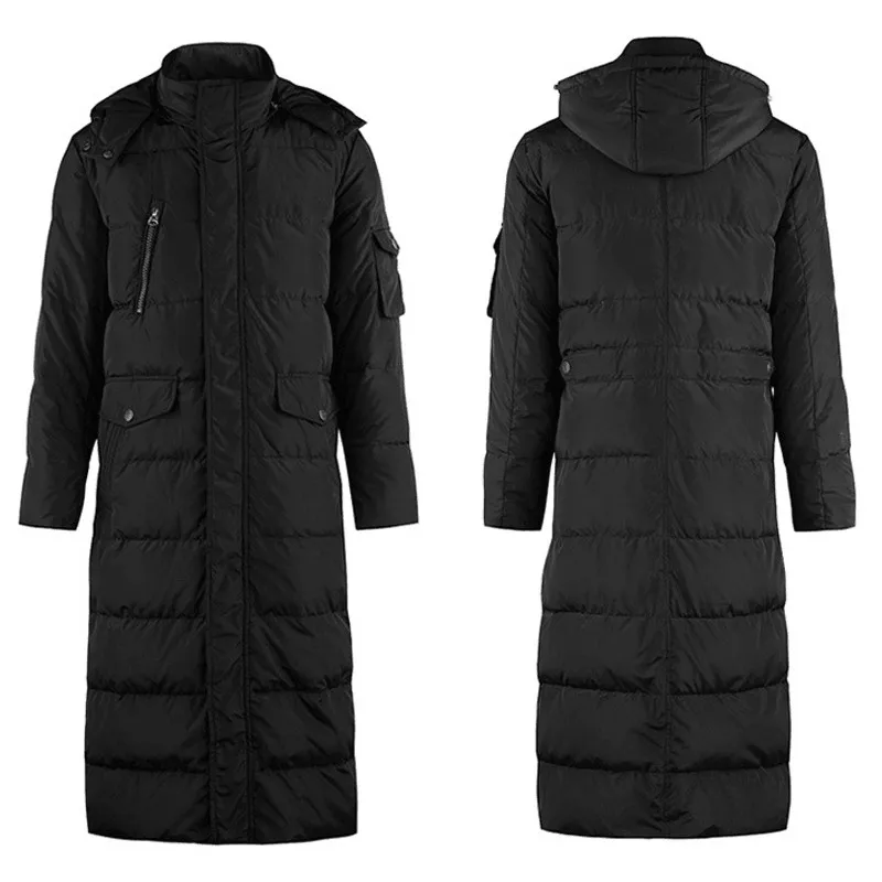 2022 new winter man duck down ultra long thick warm parkas jacket for male shiny black army green plus size xxxxl 2xl 3xl 4xl