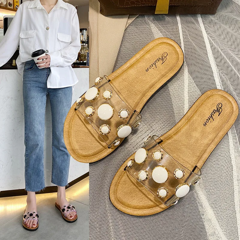 Женские шлепанцы в горошек тапки на платформе металлический тотем плоский