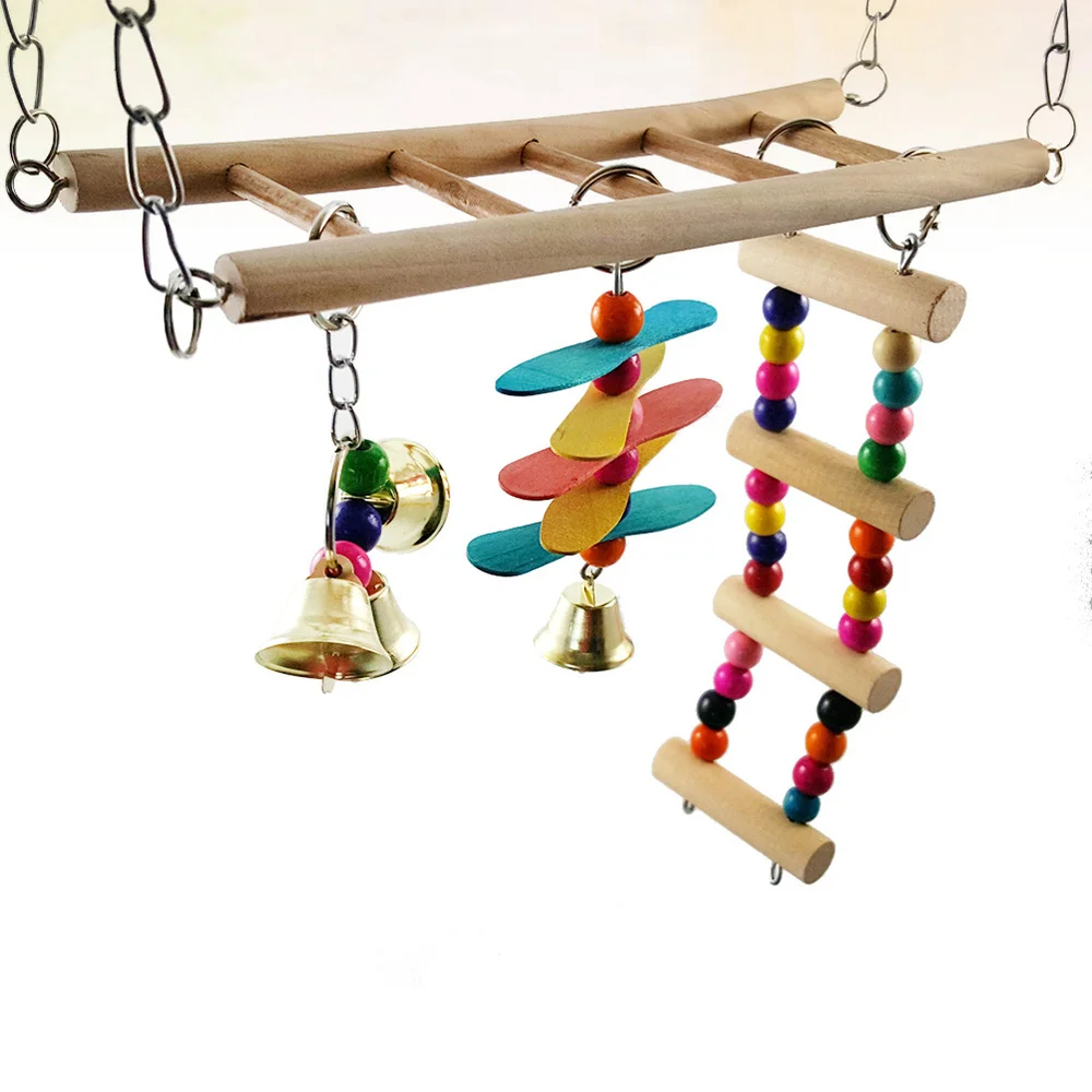 

1pc Wooden Stair Swing Stand Creative Colorful Wall Decoration for Pet Parrot Bird Perching 30x23cm