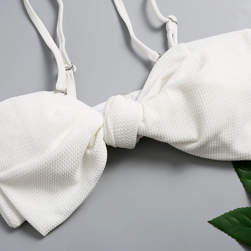 Белый купальник женский с высокой талией бикини набор сексуальный однотонный