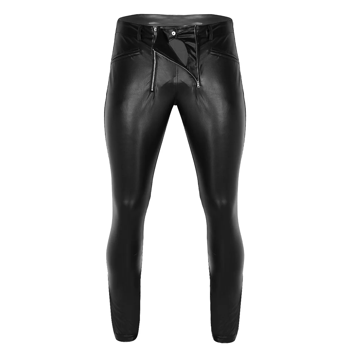 YOOJIA Men Faux Leather High Waist Tight Pant Stretchy Full Length Legging Trousers with Zipper Pouch Leotard Casual Pants