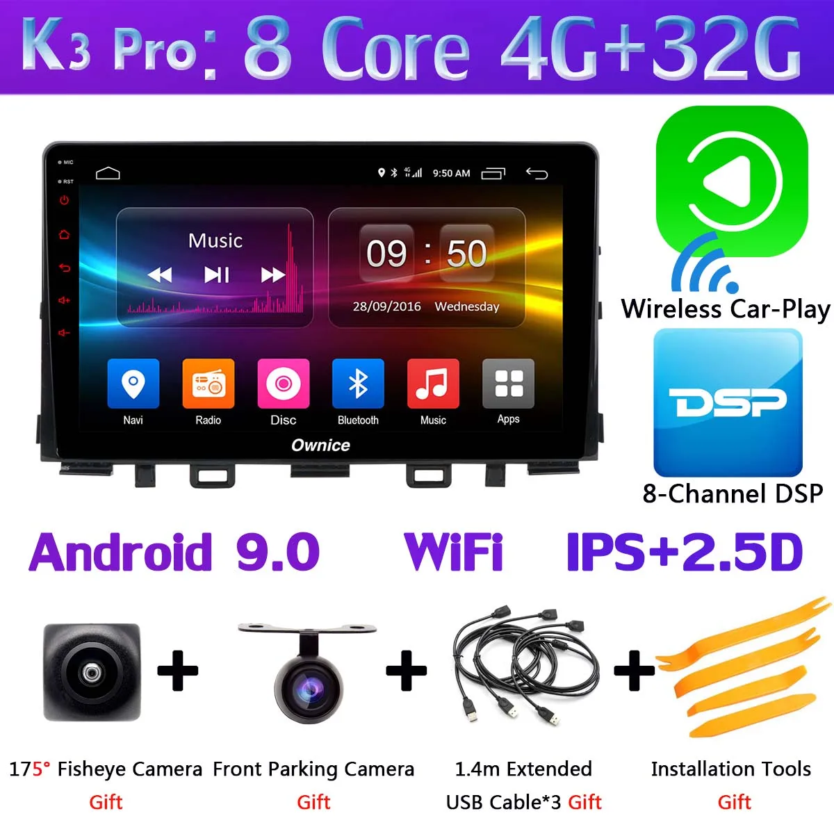 K3 Pro CarPlay 1din 360 ° панорамный 4G SIM Wi-Fi Android 9,0 8Core 4G+ 64G DSP CarPlay автомобильный мультимидийный Навигатор Радио плеер для Kia Rio - Цвет: K3 Pro CarPlay