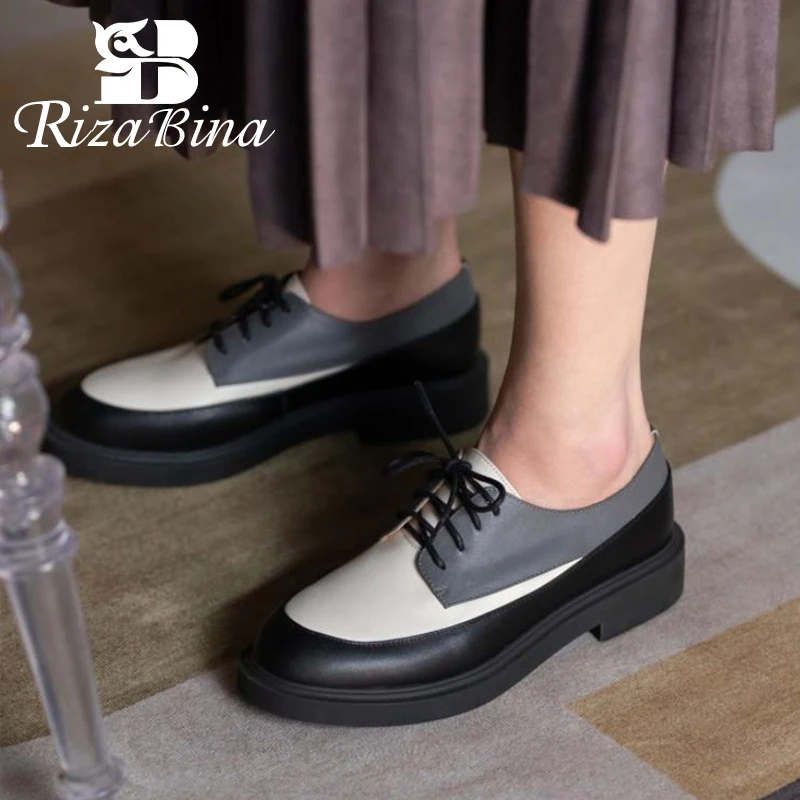

RIZABINA Size 33-40 Real Leather Women Flats Shoes Strap Round Toe New Spring Shoes Woman Casual Daily Office Lady Footwear