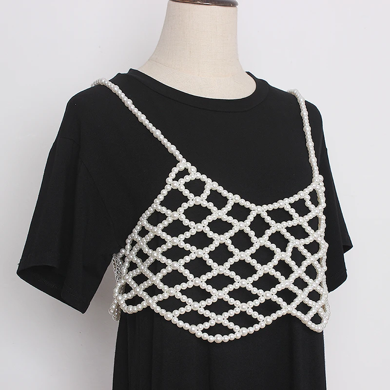 Women's Runway Fashion Pearl Knitted Vest Cummerbunds Female Dress Corsets Waistband Belts Decoration Wide Belt TB1637