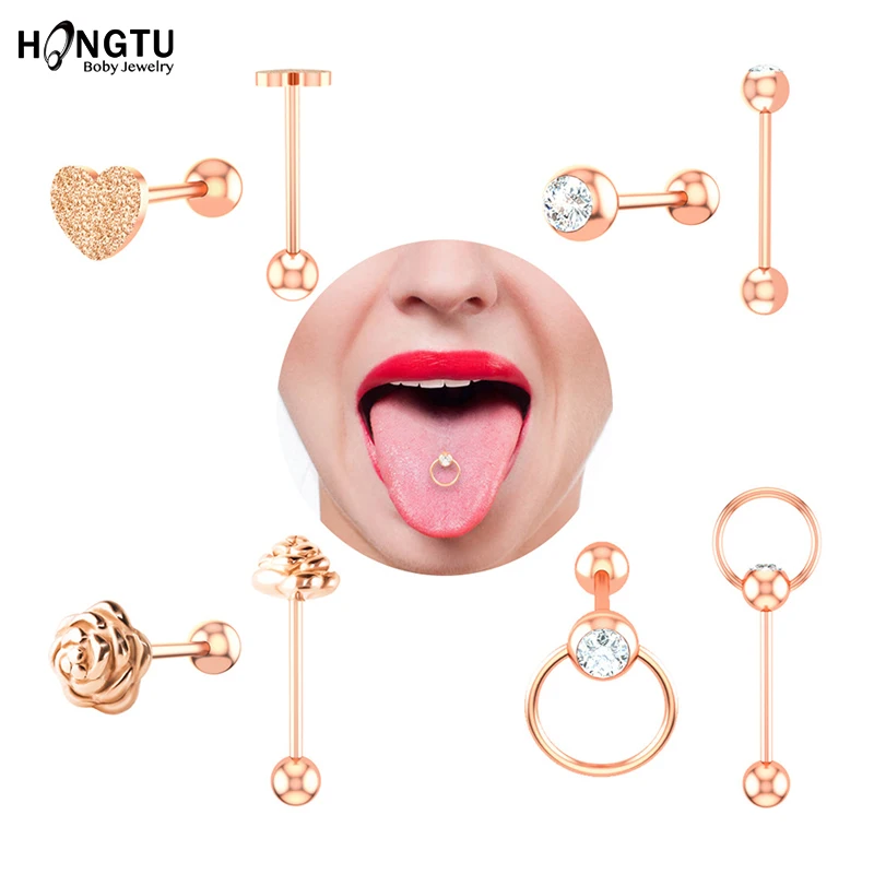 

HONGTU 1-4 PCS Flower Heart CBR Zircon Tounge Rings Bars Barbell 316L Surgical Steel Tongue Piercing Body Jewelry for Women 14G