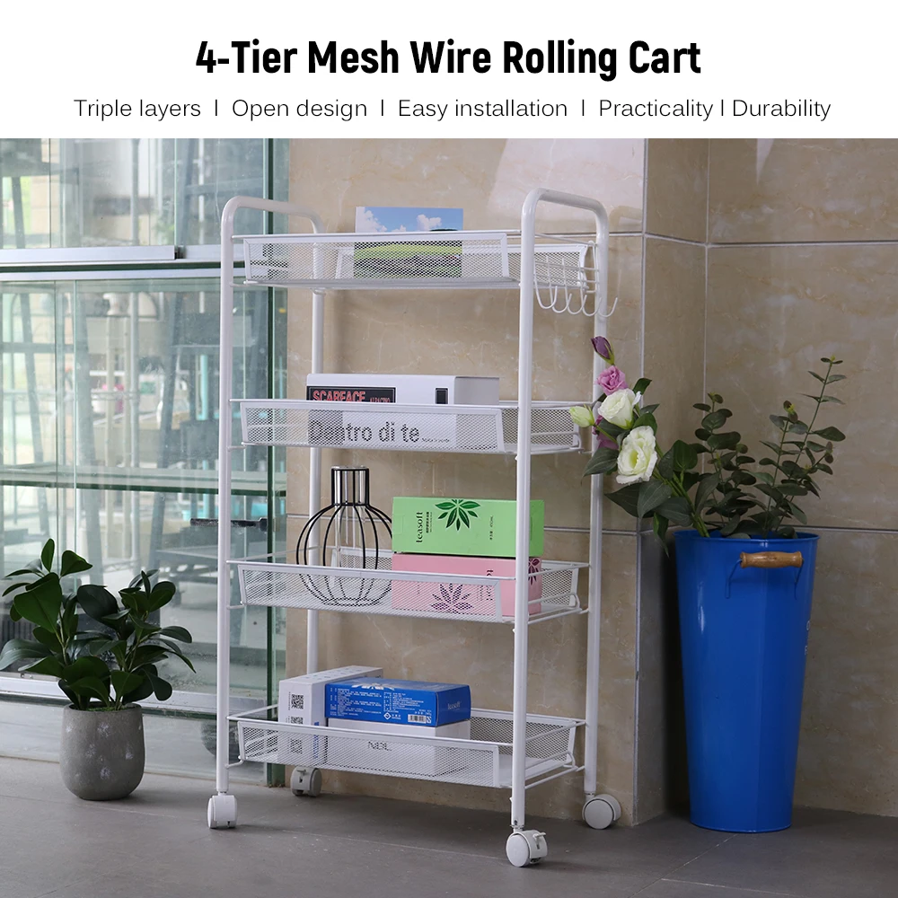 4 Tiers Storage Holders Cart Mobile Shelving Unit Organizer Slide Out Rolling Utility for Kitchen Bathroom Shelf | Дом и сад