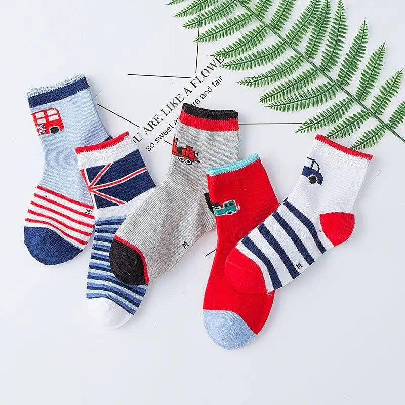 

5pcs/lot Baby Socks Fashion Cotton Thicken Sock New Small Car Striped Boy Socks Children Kids Cute Baby Boys Girls Socks 3-12T