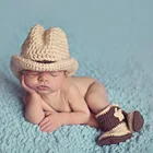 Реквизит для фотосъемки новорожденных ручная работа вязаная детская шапка комплект обуви ковбойские костюмы для новорожденных сувенирные реквизиты для фотосъемки