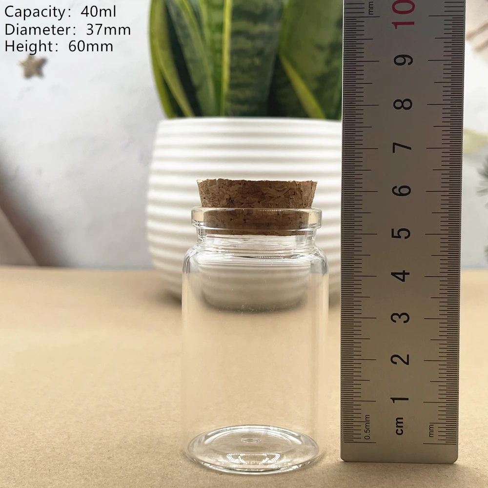 

6 Pcs/lot pieces Glass Bottle 37*60mm 40ml Small Stopper Test Tube Storage Spice Bottle Containers Glass jars Vials Cork Bottle