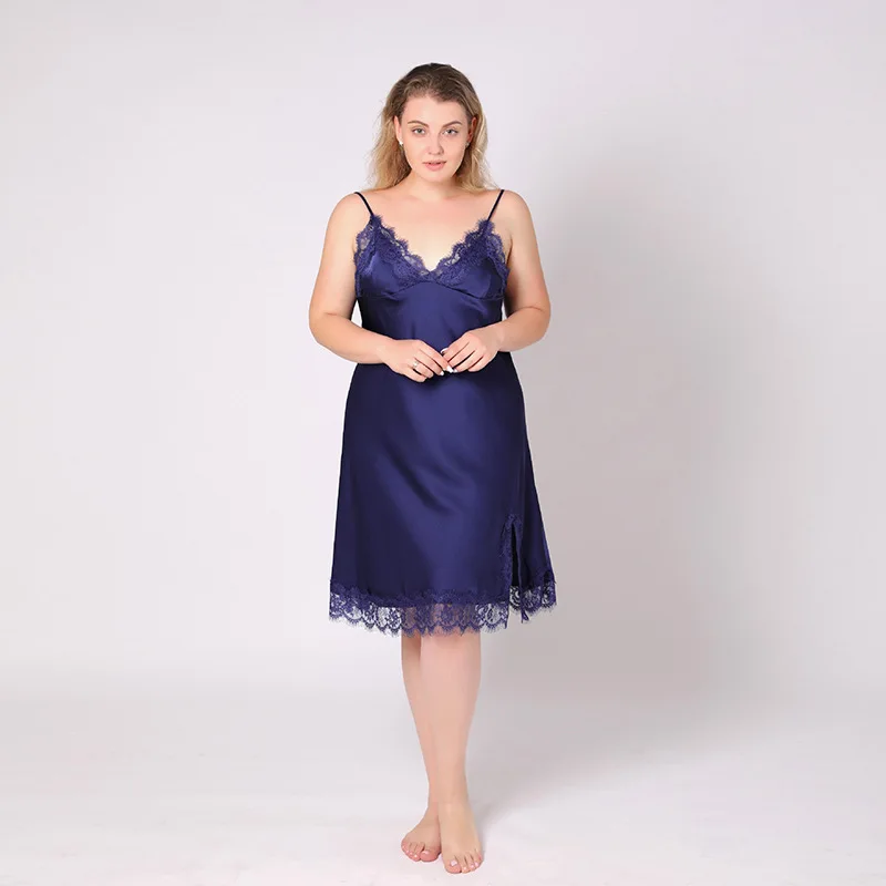 

Ночная рубашка женская, кружевная, на тонких бретелях, с открытой спиной, размера плюс, 3XL, 4XL