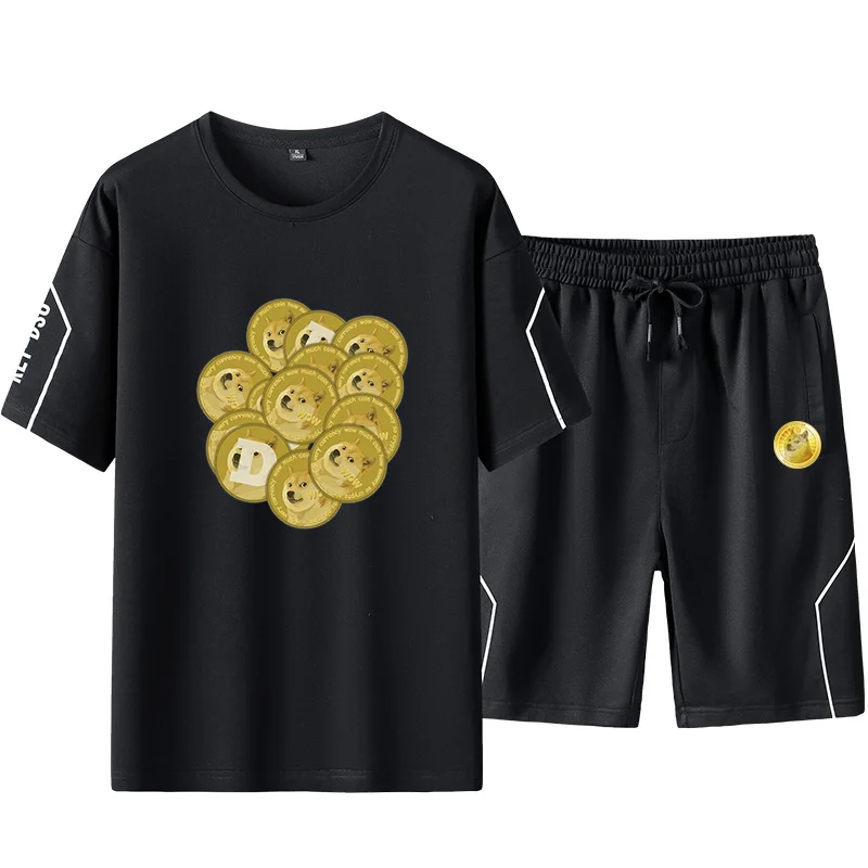 

2021 Футболка с принтом dogecoin криптовалюты, спортивный костюм, быстросохнущая повседневная одежда для бега, летние шорты с коротким рукавом 2-