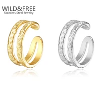 gold plated stainless steel ring for women classic simple style punk ring unisex party jewelry adjustable open finger rings