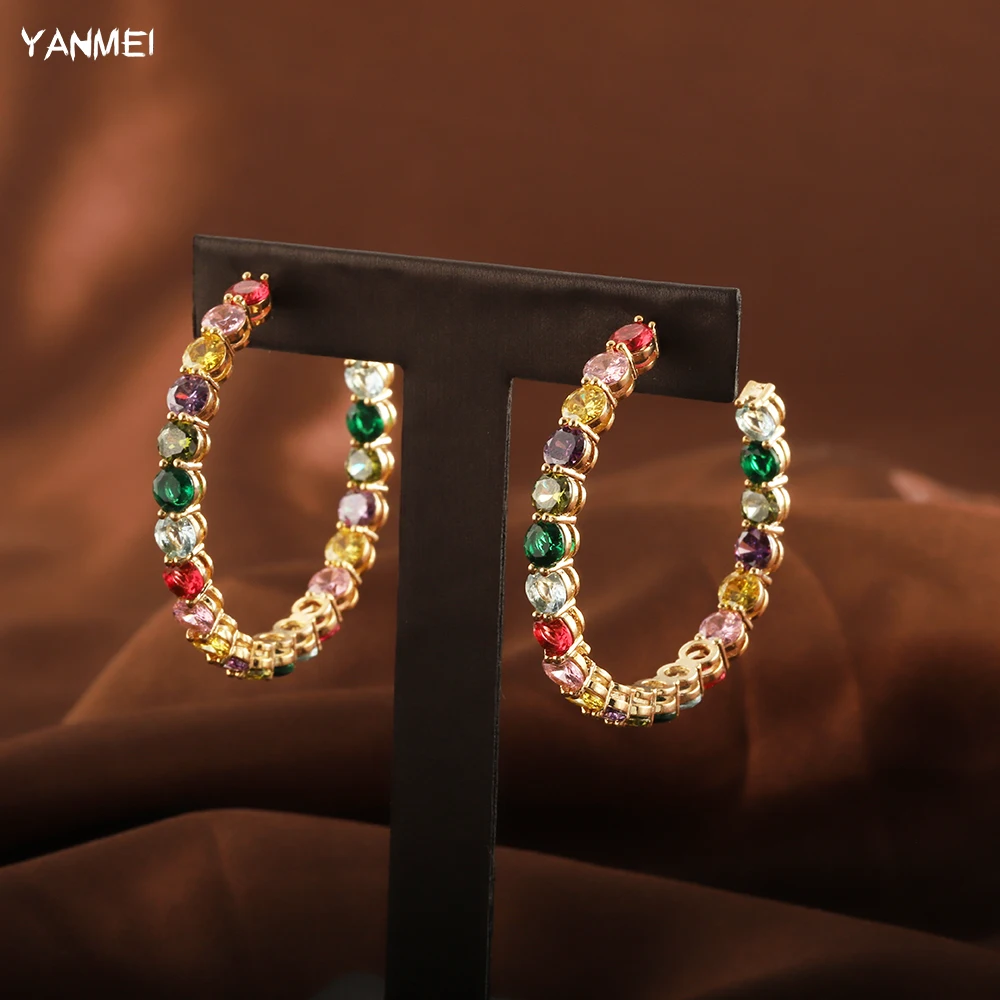 

Huge Colorful Round Earrings Forwomen Shiny Cubic Zirconia Luxury Earrings Wedding Bride Elegant Jewelry Fashion Ladies Gifts