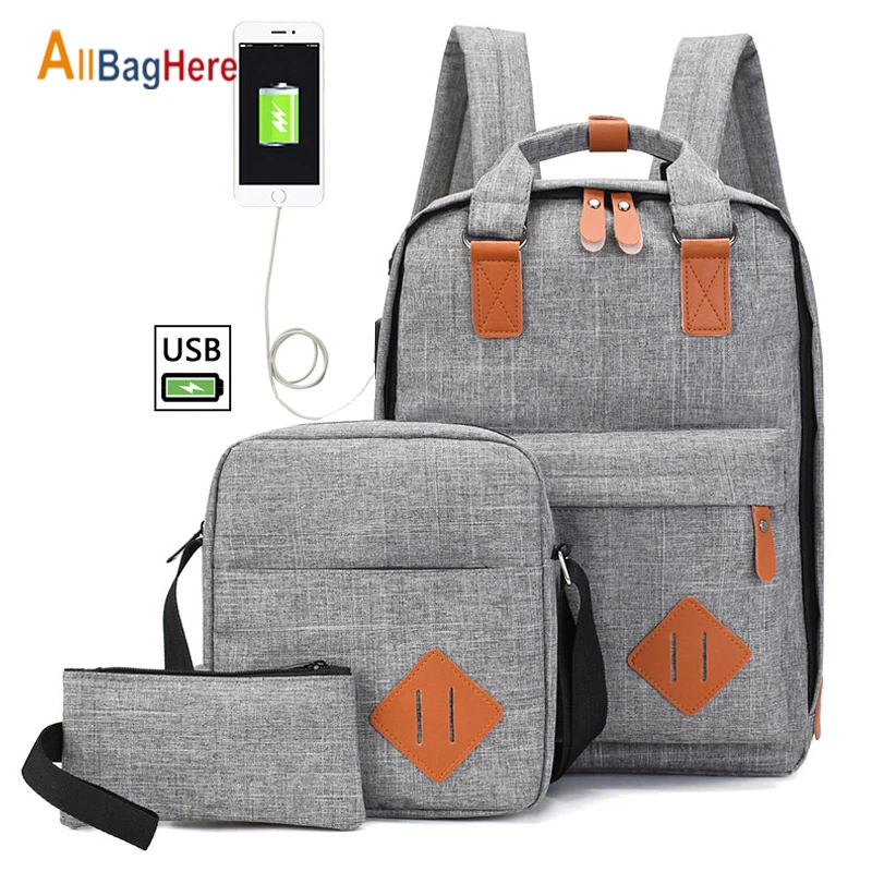 Сумка тройка с USB зарядкой для мужчин и женщин рюкзак ноутбука 15 6 дюйма модные