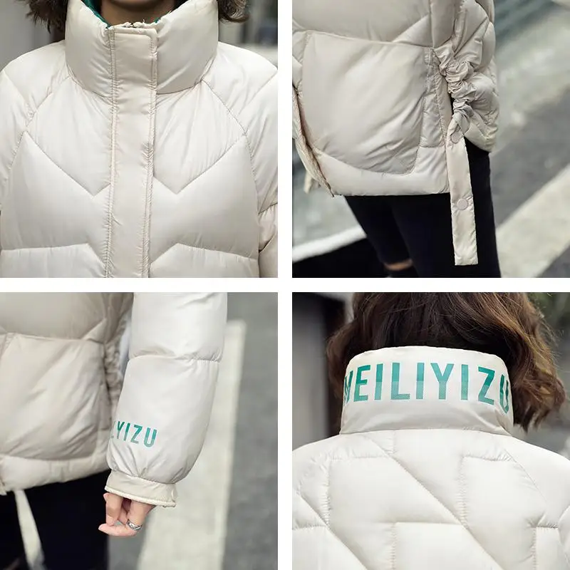 

ZITY Stand Collar Women 'S Jackets 2020 Oversized Solid Parkas Female Winter Loose Thick Cotton Padded Letter Print Casual