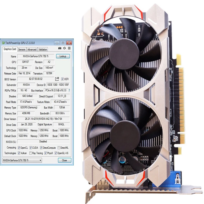 Графическая карта для компьютера NVIDIA GTX 750Ti 4 Гб GDDR5 128 бит PCIE 3 0 с интерфейсом HDMI