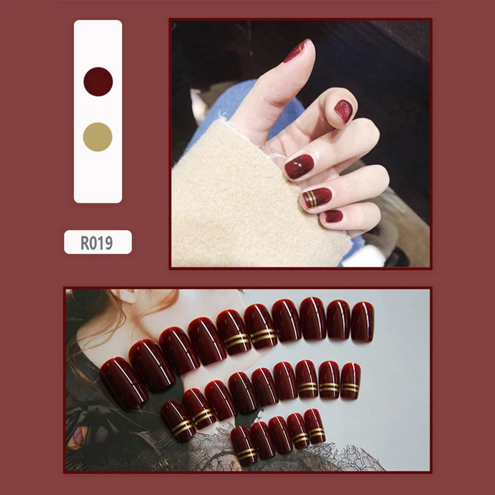 24 шт./компл. Многоразовые Акриловые накладные ногти с клейкой наклейкой