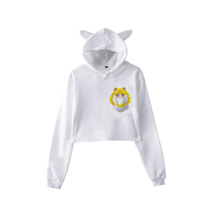Сейлор Мун Харадзюку Толстовка корейский стиль ulzzang kawaii 90s мультфильм одежда пуловеры новые негабаритные с капюшоном уличная - Цвет: white511