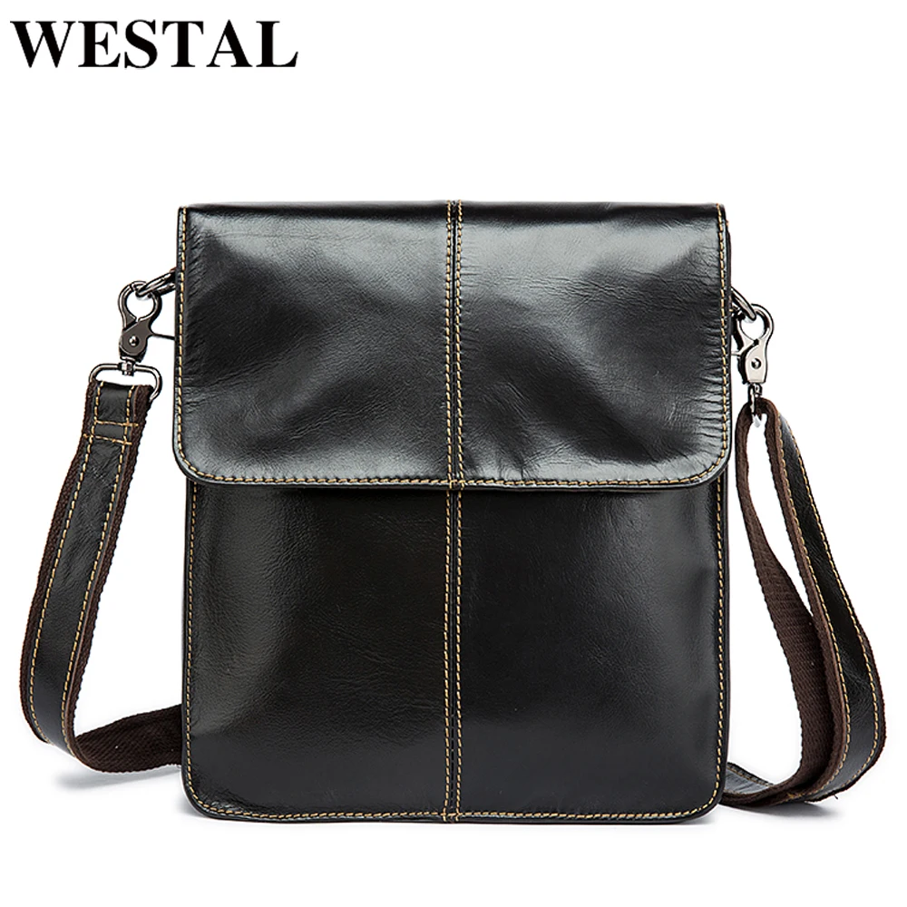 Westal Простой Натуральная кожа Мужская сумка человек мужчины малого бизнеса сумки