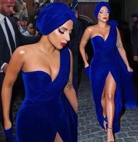 sexy royal blue velvet evening dresses sweetheart lady gaga red carpet celebrity party long formal prom gowns one shoulder new