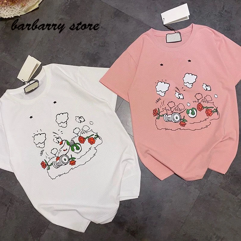 

Женская футболка с коротким рукавом, из натурального хлопка, с мультяшным принтом