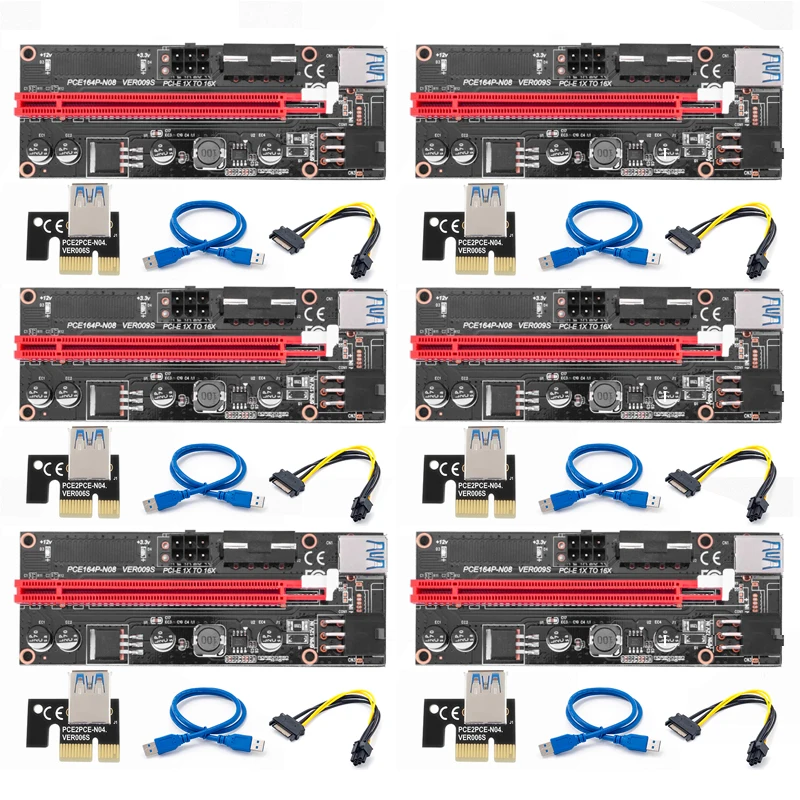 

RGEEK 009S PCIe PCI-E PCI Express Riser Card cabo 1x to 16x USB 3.0 Cable SATA to 4Pin IDE Molex Power Supply for BTC Miner