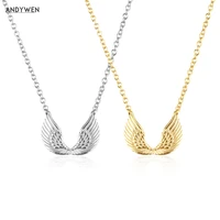 andywen 925 sterling silver gold wing feather pendant long chain choker necklace women luxury jewelry for women accessories