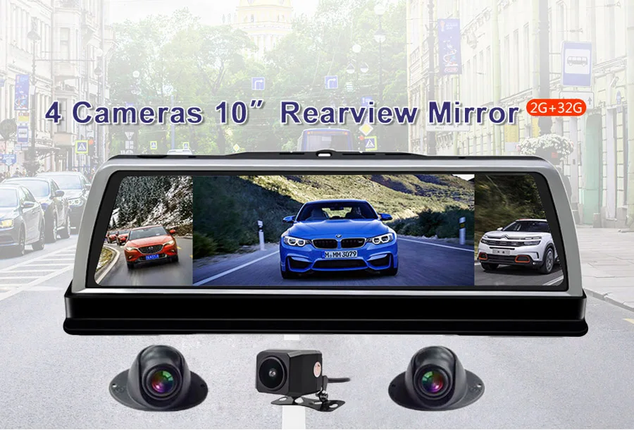WHEXUNE 4 Channel Android 5.1 WIFI Car DVR Camera 4G 10" IPS ADAS GPS Navigation Dash Cam FHD 1080P Video Recorder