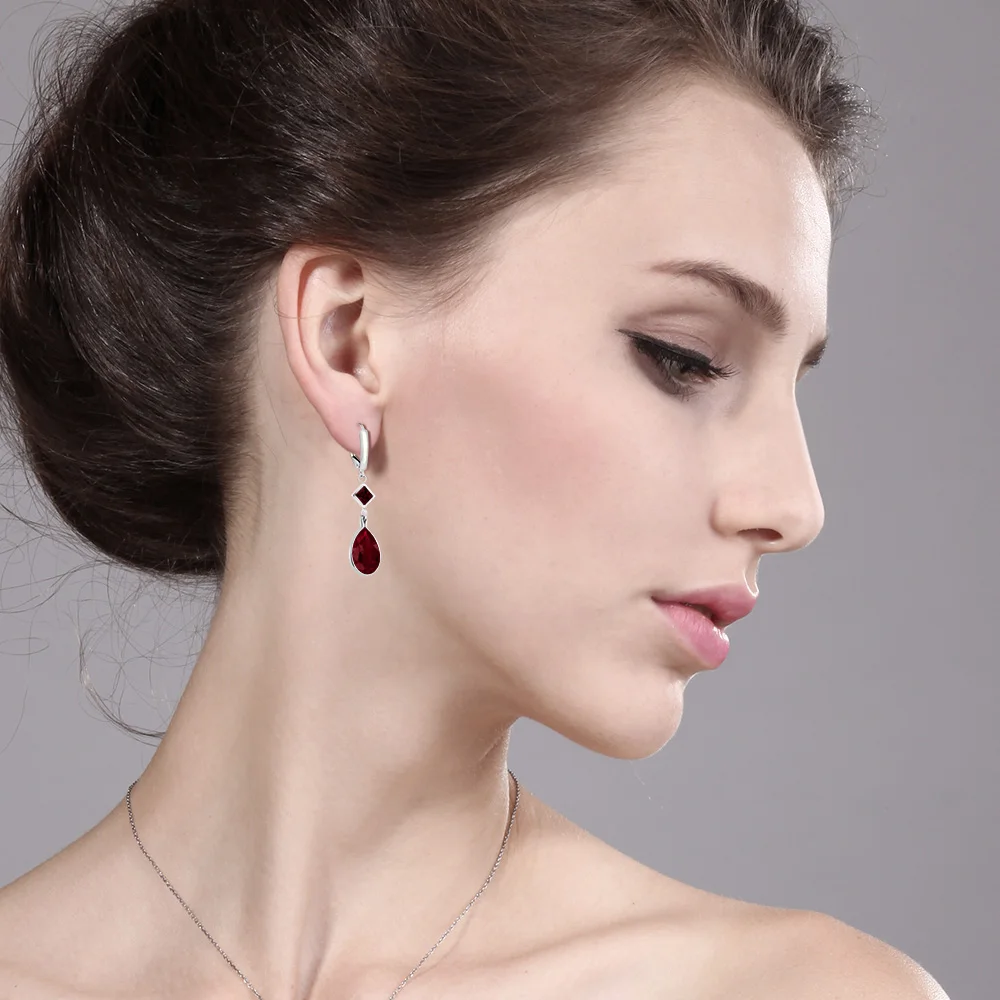 GemStoneKing 13 46 Ct Груша Форма красный создан Рубин Красный Гранат 925 Висячие серьги из