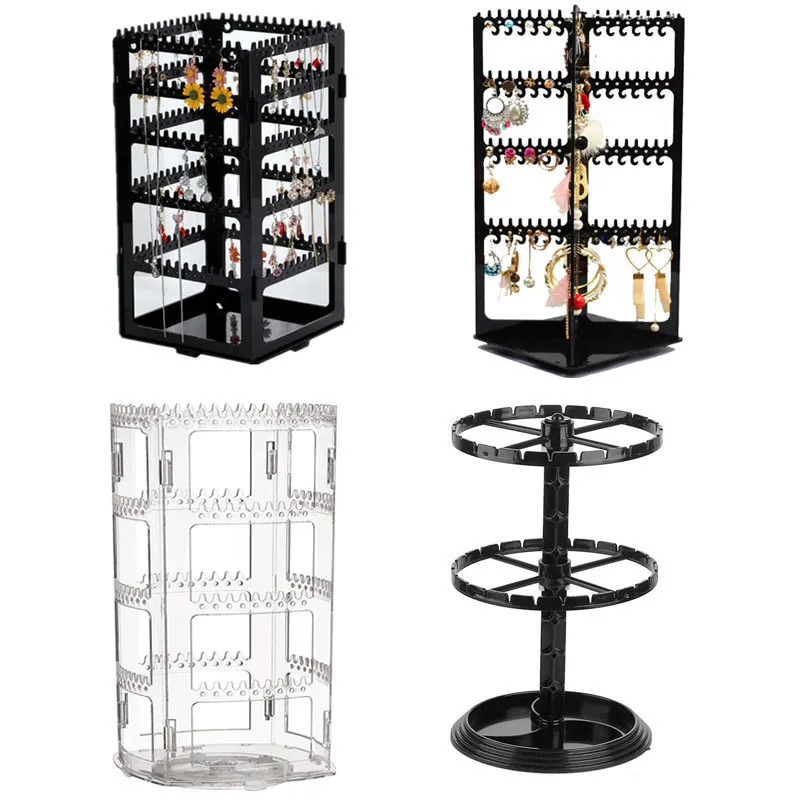 

360 Degree Rotating Jewelry Storage Box Earring Display Stand Organizer Earrings Bracelet Necklace Storage Rack Detachable
