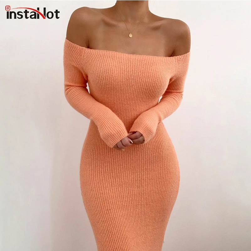 Женское однотонное платье карандаш InstaHot винтажное трикотажное облегающее макси
