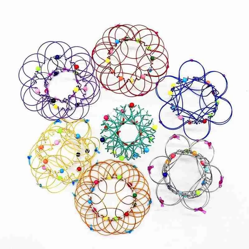 

1pc Hoop Multiple Changes Iron Hoop Ring Toy Small Iron Wire Circle Toy with Color Beads Hundred Flower