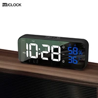 Беспроводной зеркальный будильник MICLOCK 2022, светодиодный Будильник с голосовым управлением, Повтор температуры и влажности, USB перезаряжаем...
