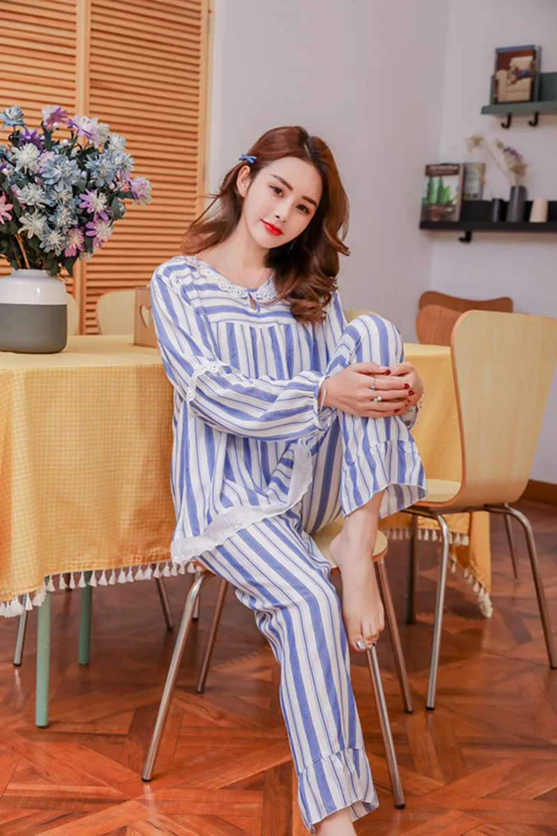 Хлопковая пижама женская с длинным рукавом Весна-лето тонкая Молодежная