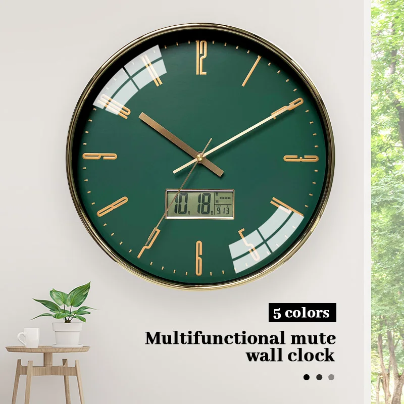 

LCD Multifunctional Silent Wall Clock Punch-free Perpetual Calendar Clock Modern Design Living Room Wall Clocks Home Decorate