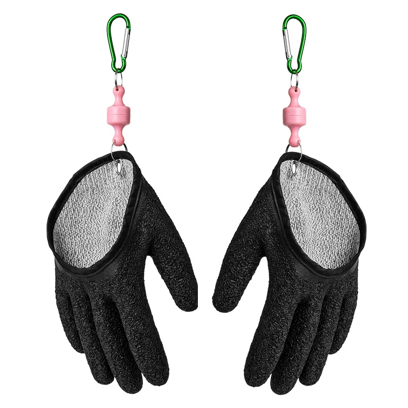 

1 Pair Professional Latex Fishing Catching Gloves Set Non-Slip Anti-Puncture Hunting Fishing Gloves with Lanyard Carabiner