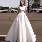 Гламурное атласное свадебное платье трапециевидной формы с О-образным вырезом и кружевной аппликацией длиной в три четверти на шнуровке, свадебное платье со шлейфом