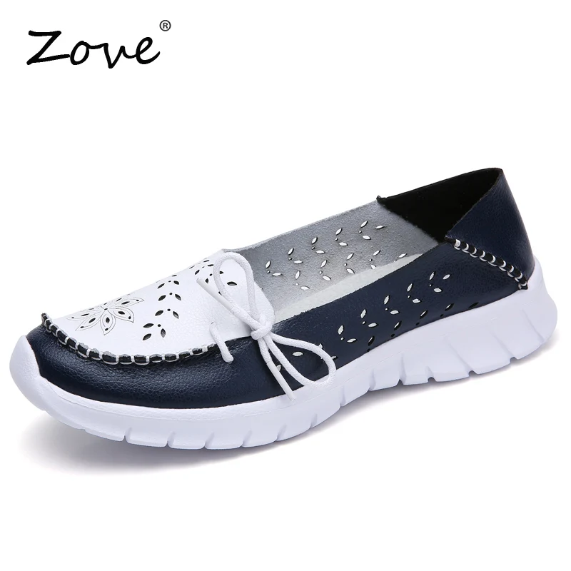 Женская обувь на плоской подошве ZOVE кожаные лоферы без шнуровки с вырезами