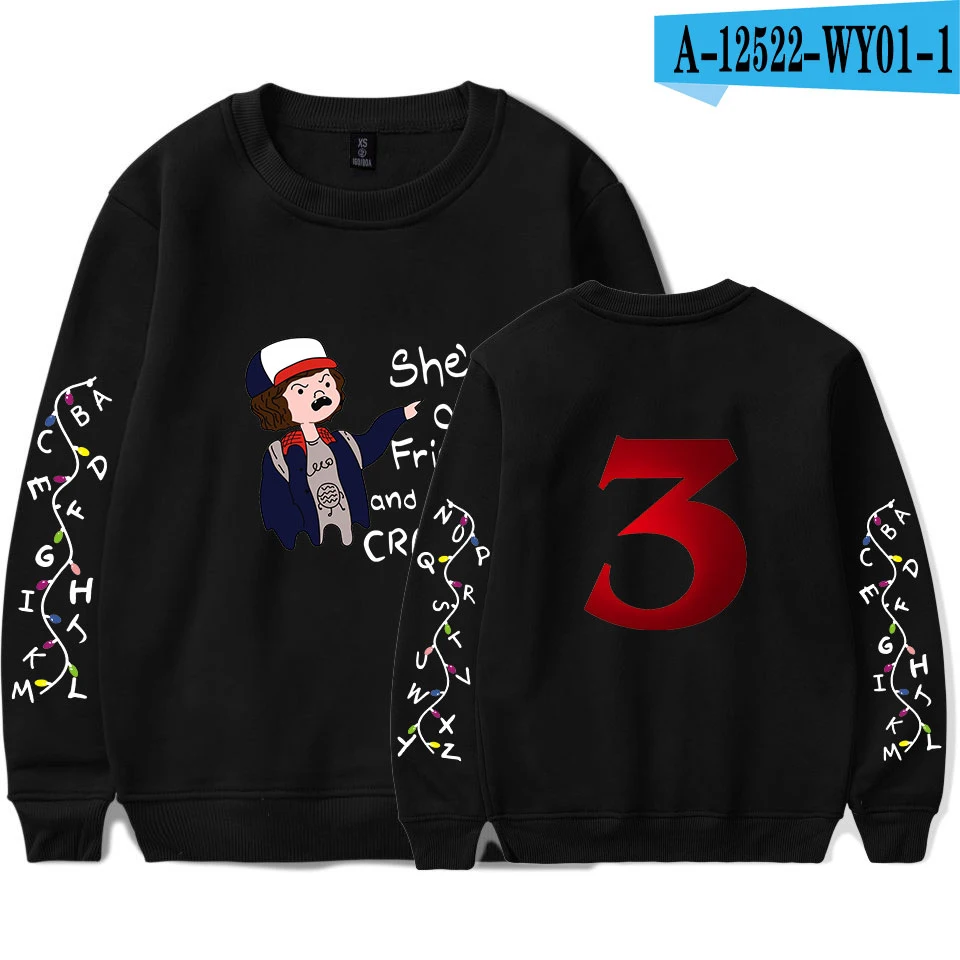 Весна Осень странные вещи Толстовка для мужчин/женщин с длинным рукавом без кепки пуловеры толстовка странные вещи Сезон 3 размера плюс - Цвет: black