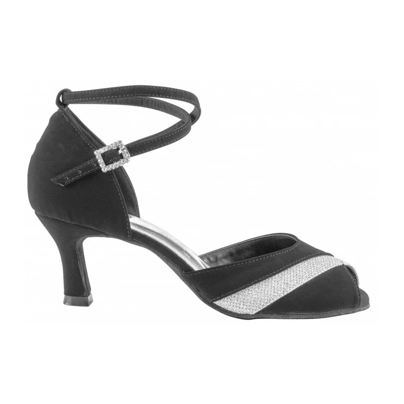 

Open Toe Size US 4-12 Heel Height 6cm Salsa Latin Dance Shoes For Women Professional Black Suede With Glitter