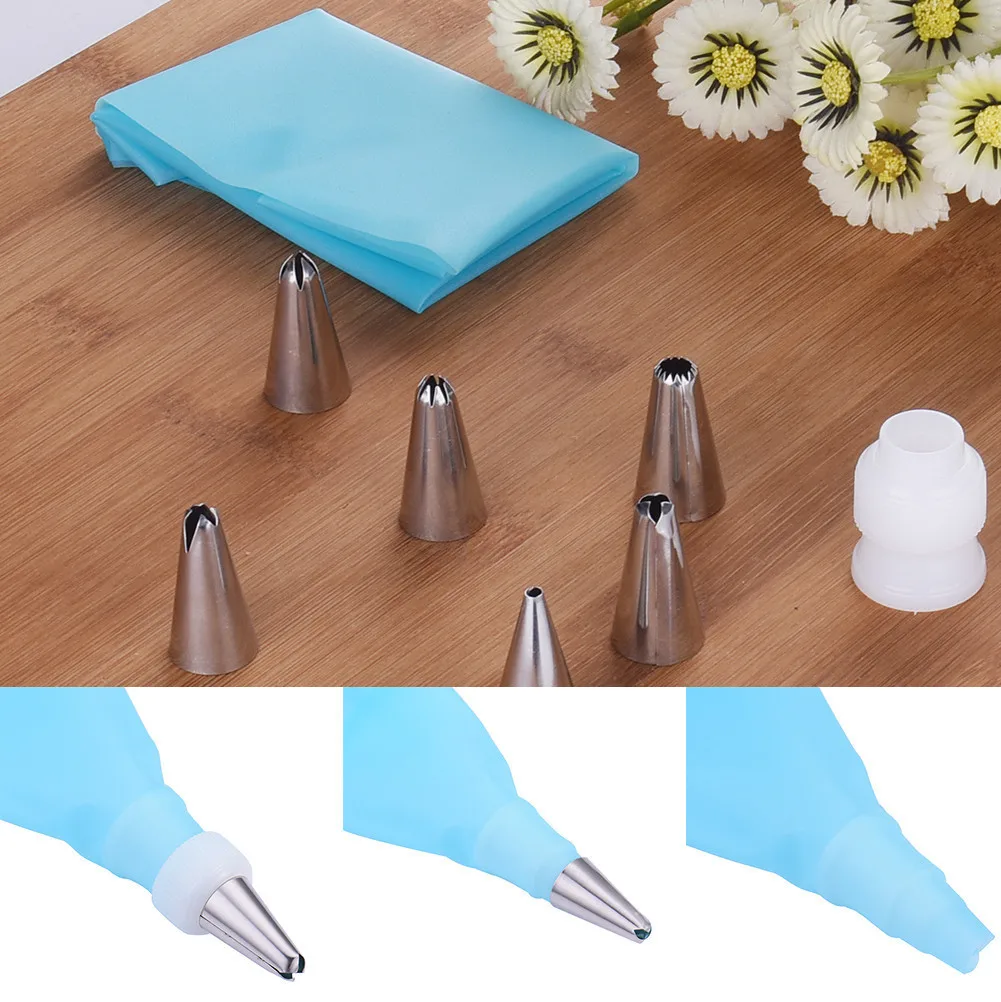 

7 pcs/set Cake Decorating Set Silicone Cream Bag with 6pcs Stainless Steel Nozzle Sets Cake DIY Decorating Baking Tool Bakeware