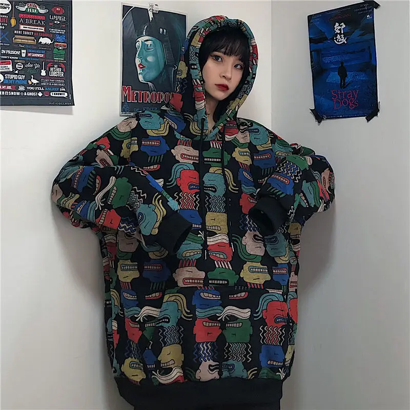 

Harajuku Y2k Hoodie Punk Gothic Women Clothes Autumn Winter Coats Sweet Hooded Sweatshirt Pullover Schoolgirl Cartoon Red Top