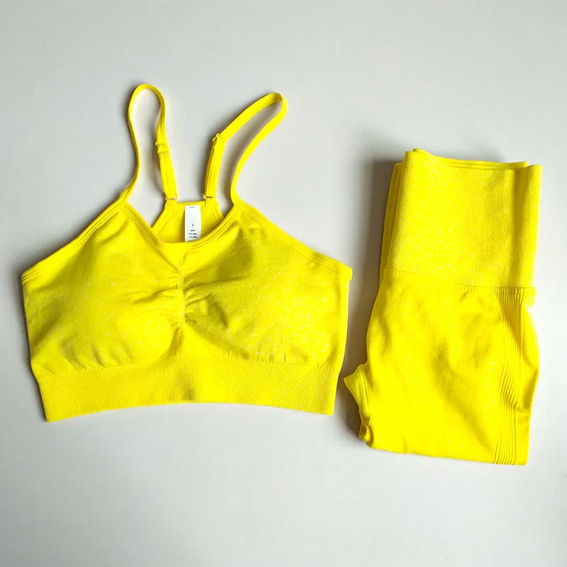 

Sweet Colors Yoga 2 Pcs Set Women Crop Top Bra Gym Leggings Fitness Workout Clothes for Woman Leggins Tracksuit Pretty Hot Pants